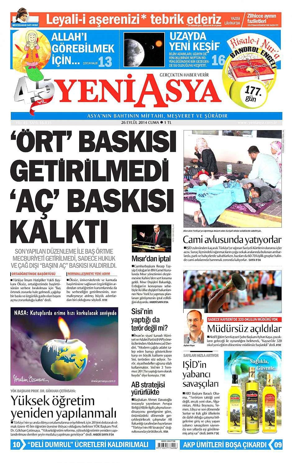 26 Eylül 2014 gazete manşetleri 24