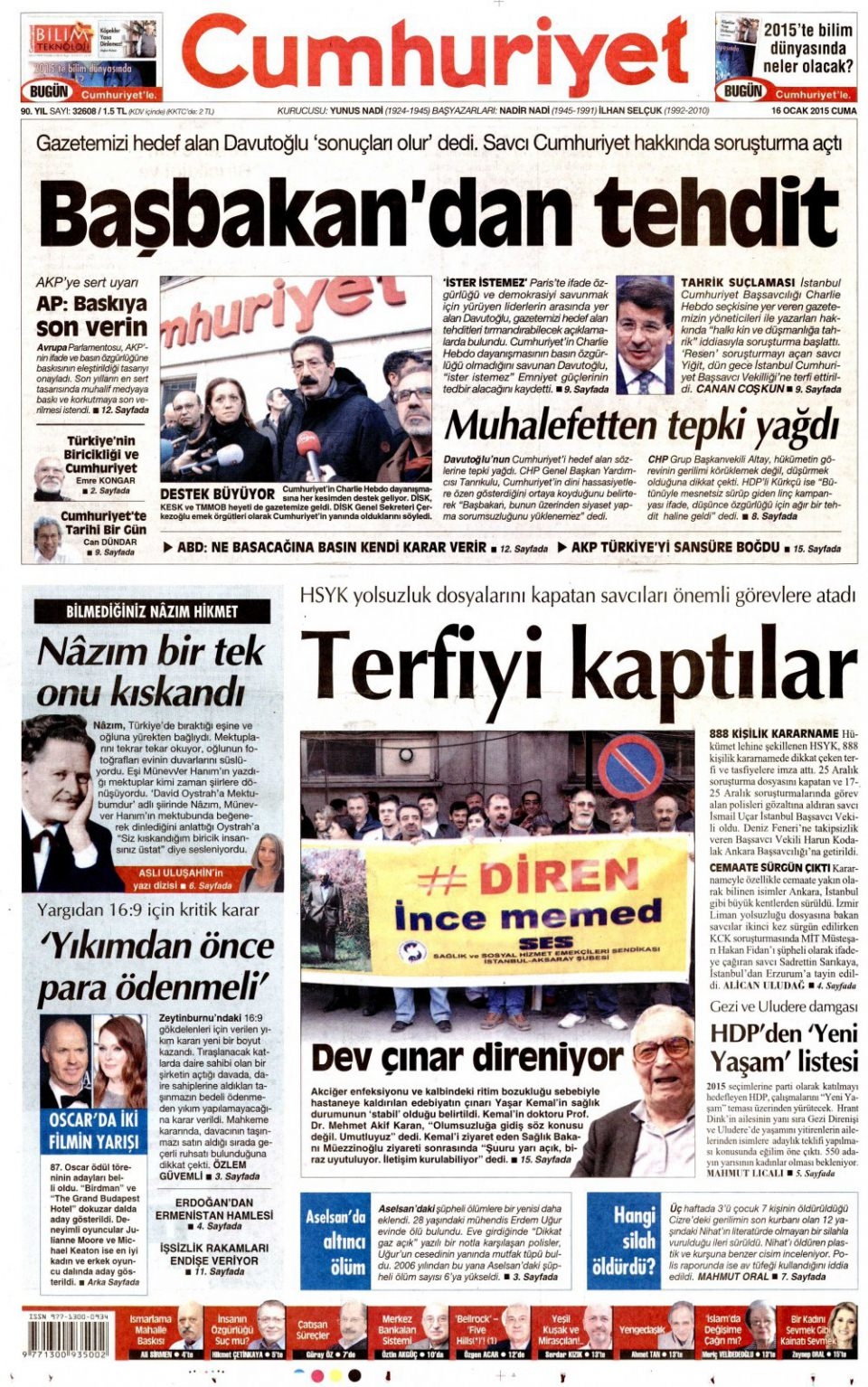 16 Ocak 2015 gazete manşetleri 3