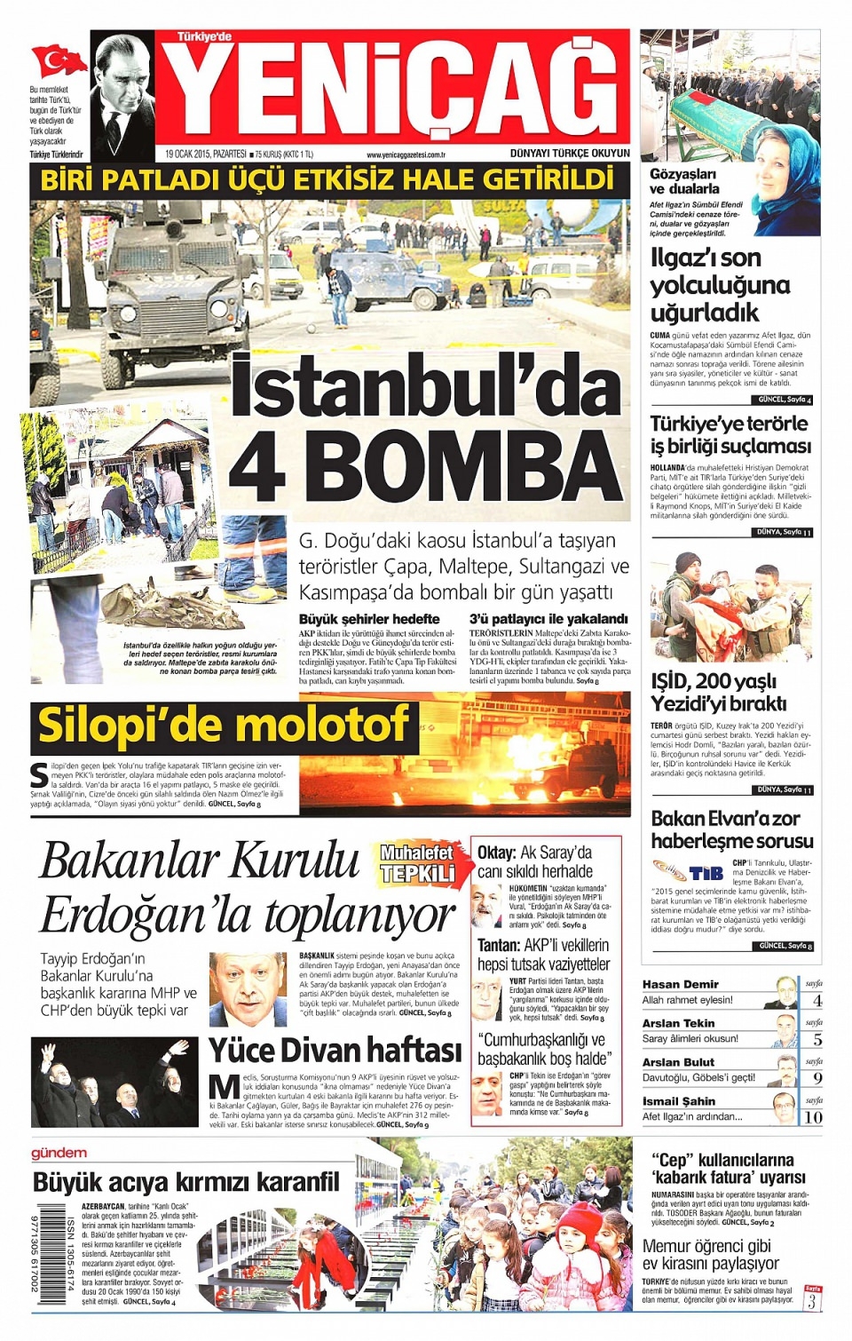 19 Ocak 2015 gazete manşetleri 21