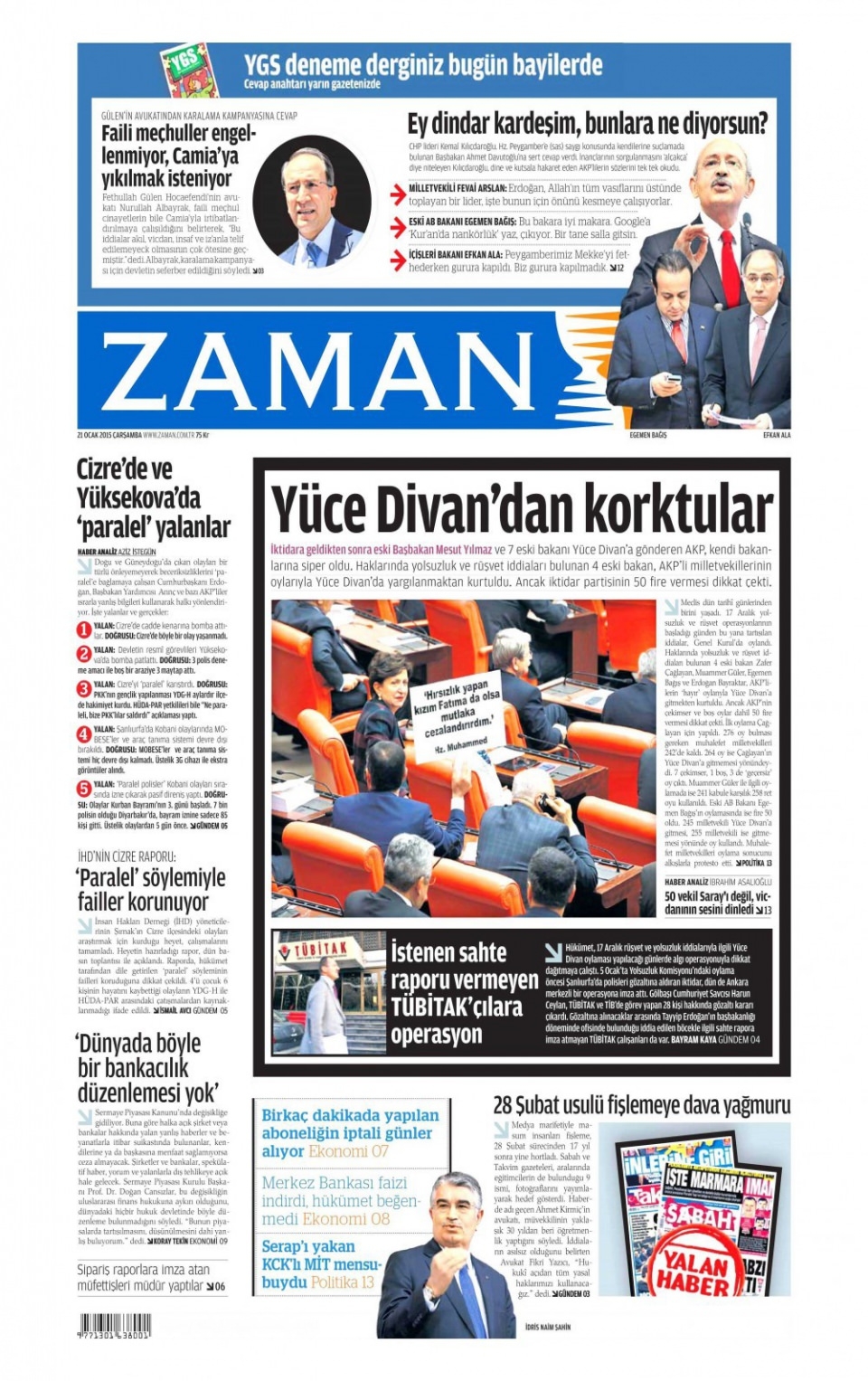 21 Ocak 2015 gazete manşetleri 27