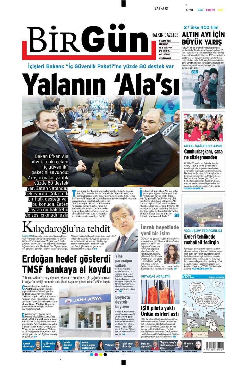 5 Şubat 2015 gazete manşetleri 25
