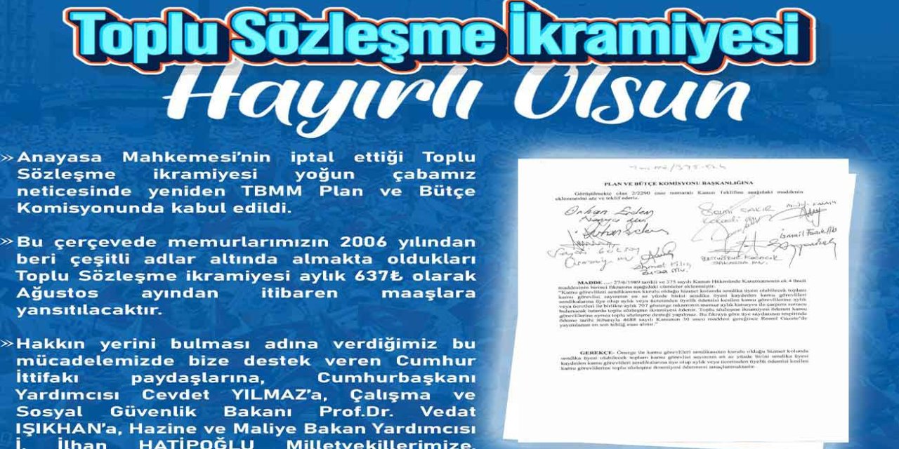Önder Kahveci: Toplu Sözleşme İkramiyesi Hayırlı Olsun!