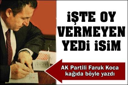 Oy vermeyen 7 isim AK Partili Koca'nın kağıdında