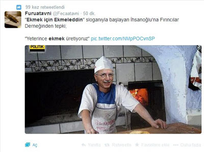 'Ekmek için Ekmeleddin' Twitter'ı salladı