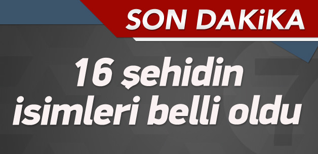 16 Şehidimizin İsim ve Memleketleri