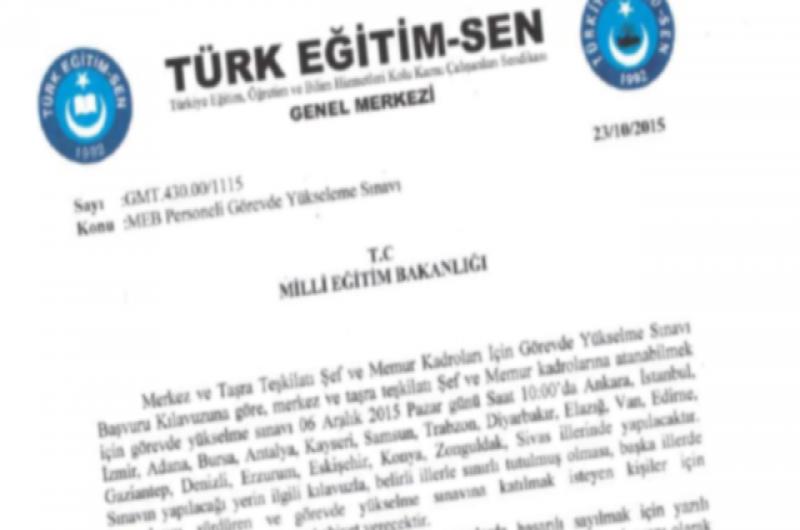 Türk Eğitim-Sen'den MEB'e Görevde Yükselme Başvurusu